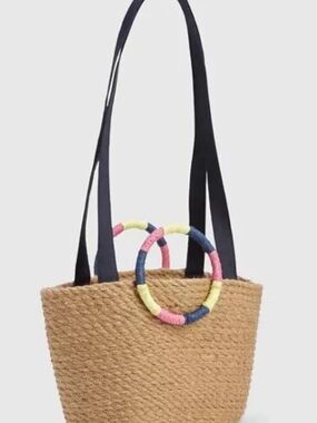 GAP Natural Jute Tote bag with Pink, Yellow & Blue Wrapped Handles